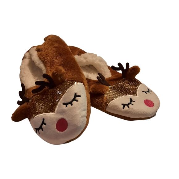 Fuzzy Babba Reindeer Slippers One Size - Picture 1 of 6
